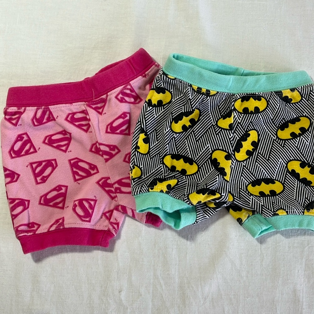0-3M Supergirl and Batman shorts